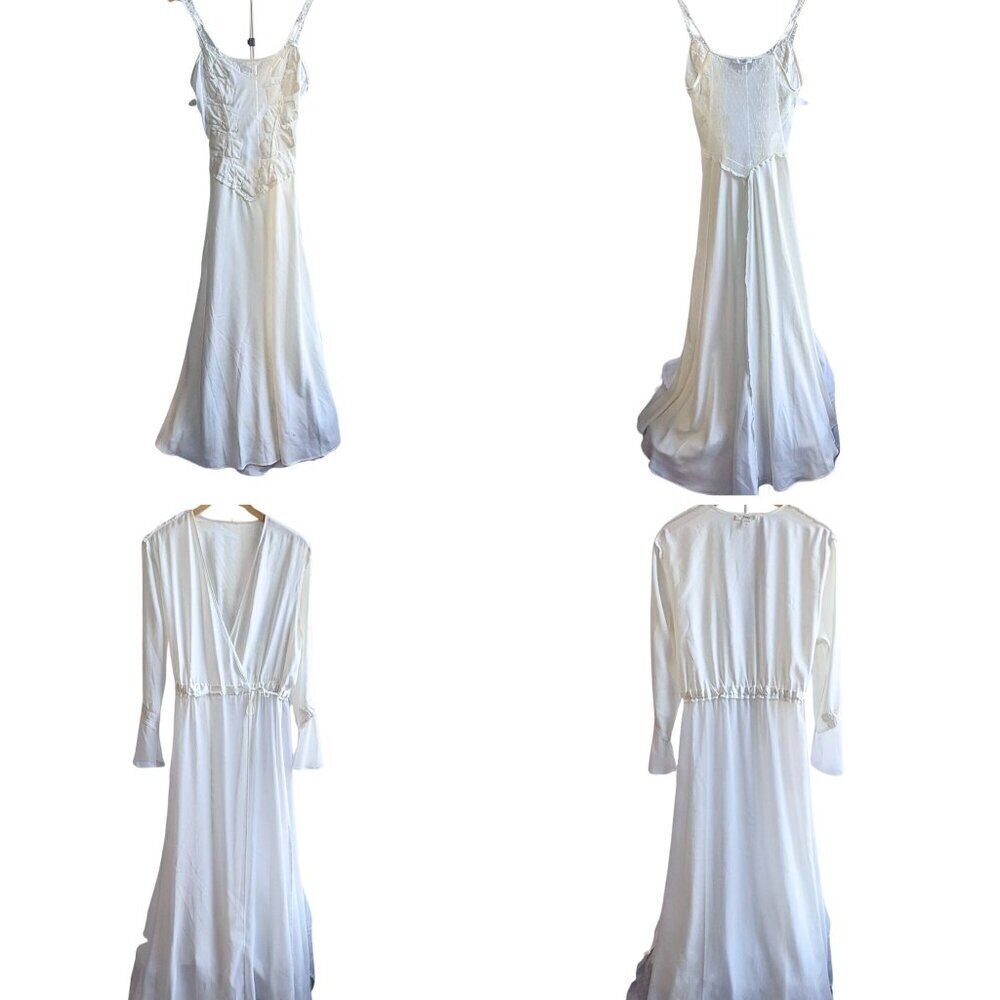 BHLDN FLORA NIKROOZ Ivory Showstopper Charmeuse Long Gown & Robe Bridal Set Sz L - Picture 5 of 10